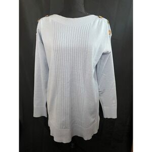 CABLE & GAUGE Sweater PL Light‎ Blue Button Shoulder Trim Knit Pullover Petite